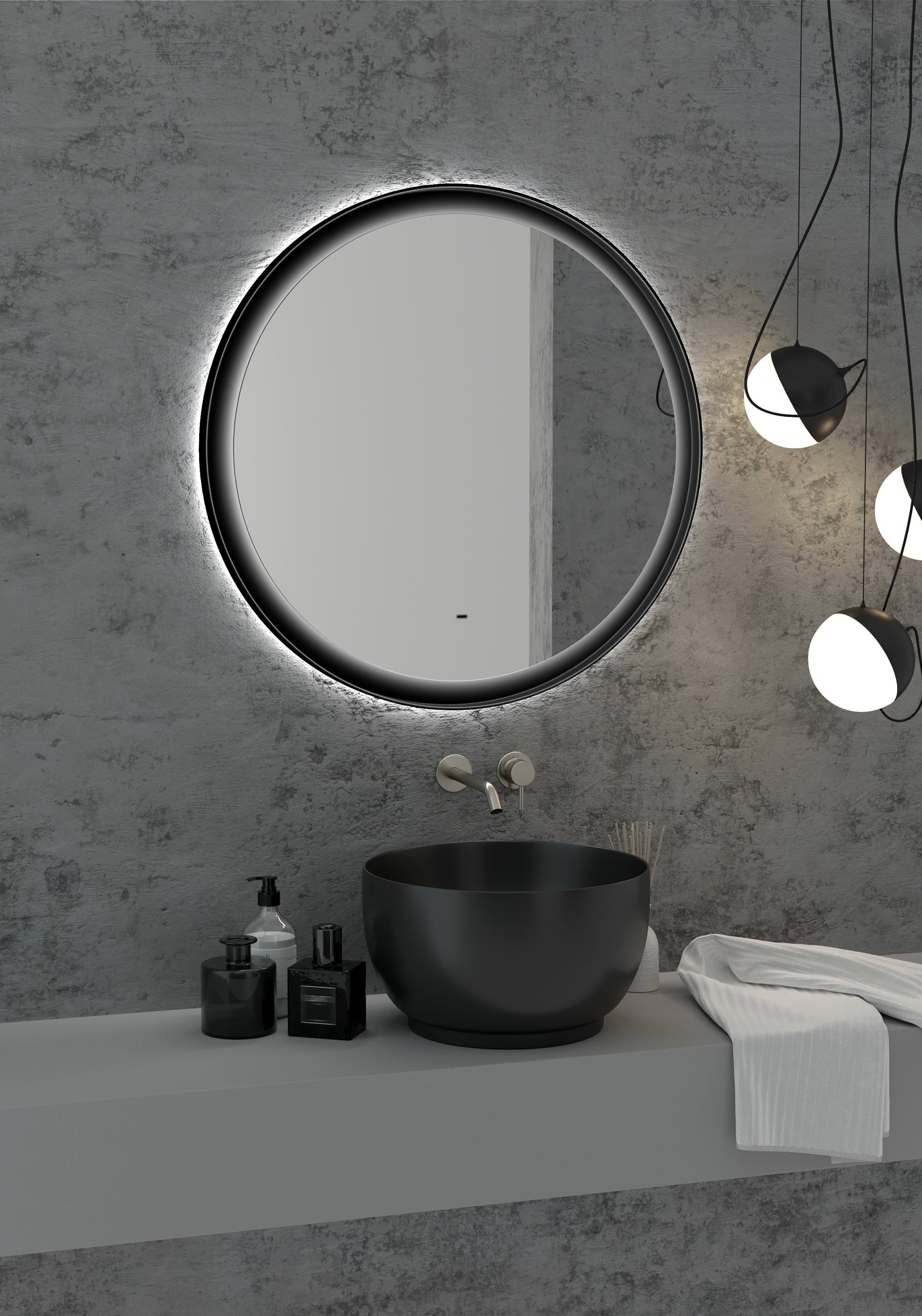 Зеркало с подсветкой "Planet black Led" D 800 с бесконтактным сенсором 100Kran: Широкий выбор и доступные цены.