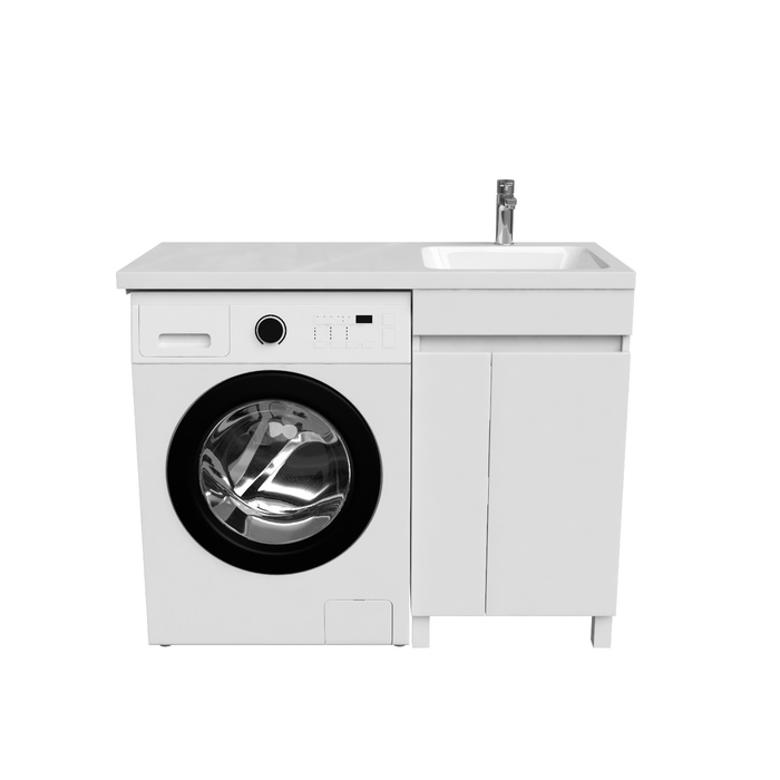 Тумба с раковиной напольная для стиральной машины 110 см правая Optima Home OPH11RDi95K белая  в 100Kran: Широкий выбор и доступные цены.