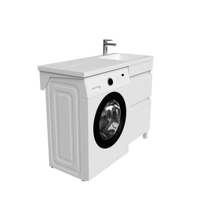 Тумба с раковиной напольная для стиральной машины 110 см правая Optima Home OPH11RBi95K белая в 100Kran: Широкий выбор и доступные цены.