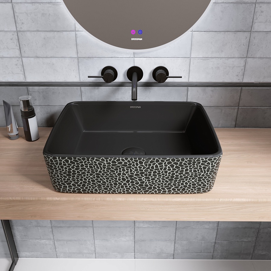 Раковина накладная Grossman GR-3016BBL 480х370х130 мм черная в 100Kran: Широкий выбор и доступные цены.