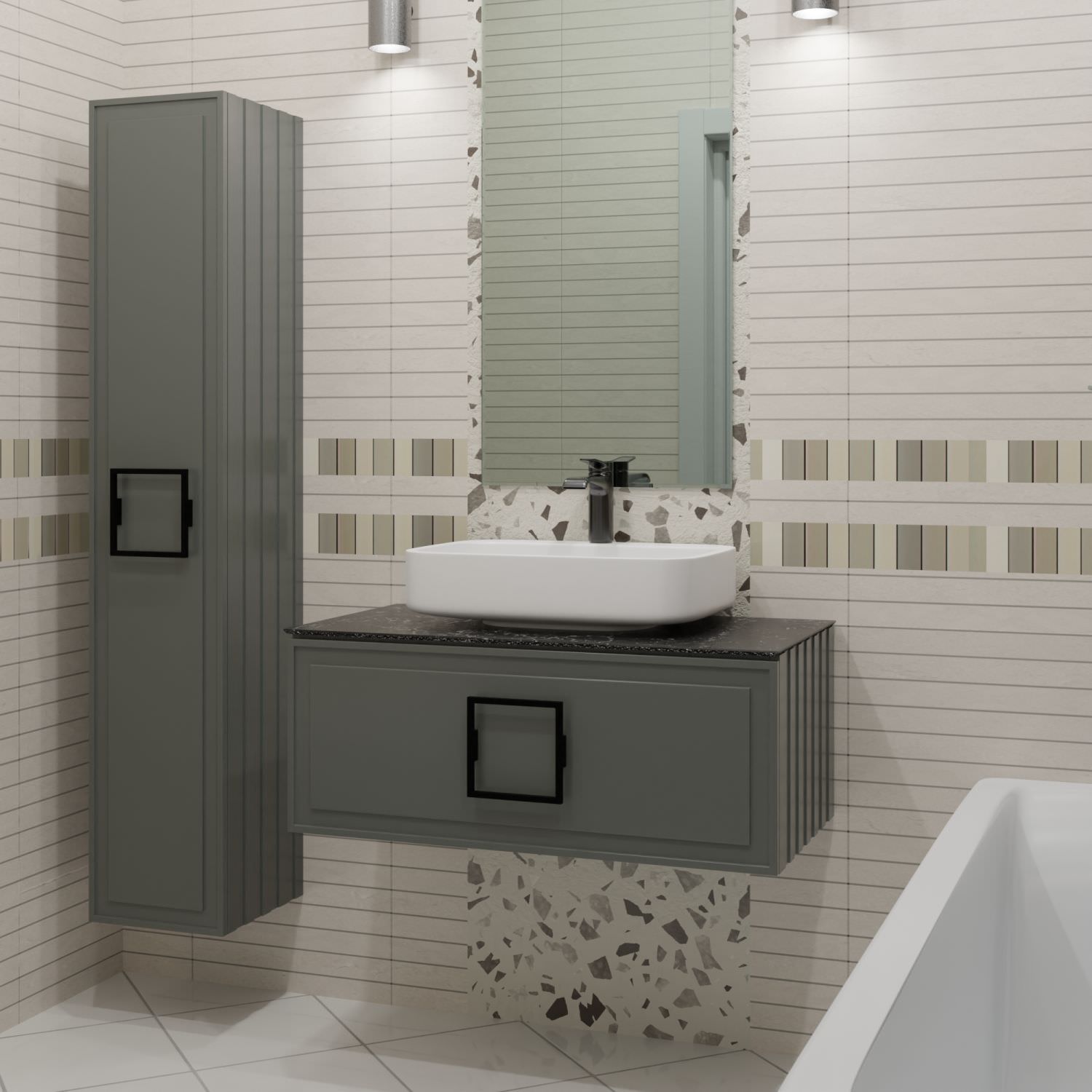 Пенал подвесной LA Fenice Cubo Grigio 30 серо-зелёный в 100Kran: Широкий выбор и доступные цены.