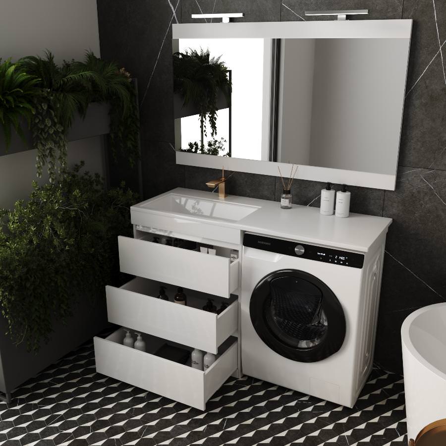 Тумба с раковиной напольная  Style Line Даллас 130 3 ящ. левая Люкс белая PLUS умывальник ESTETUS Даллас 1300 СС-00000558 в 100Kran: Широкий выбор и доступные цены.