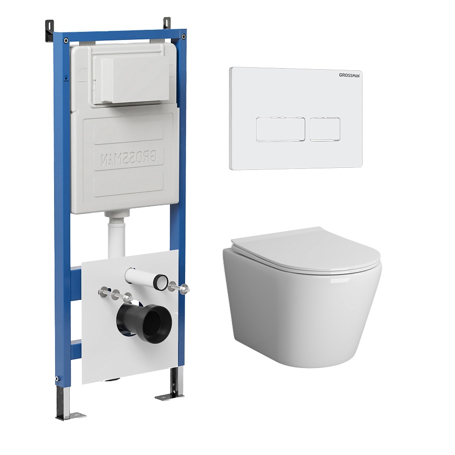Комплект 3 в 1: Grossman инсталляция 900.K31.01.000+клавиша 700.K31.03.000.000 белая+унитаз GR-4478S в 100Kran: Широкий выбор и доступные цены.