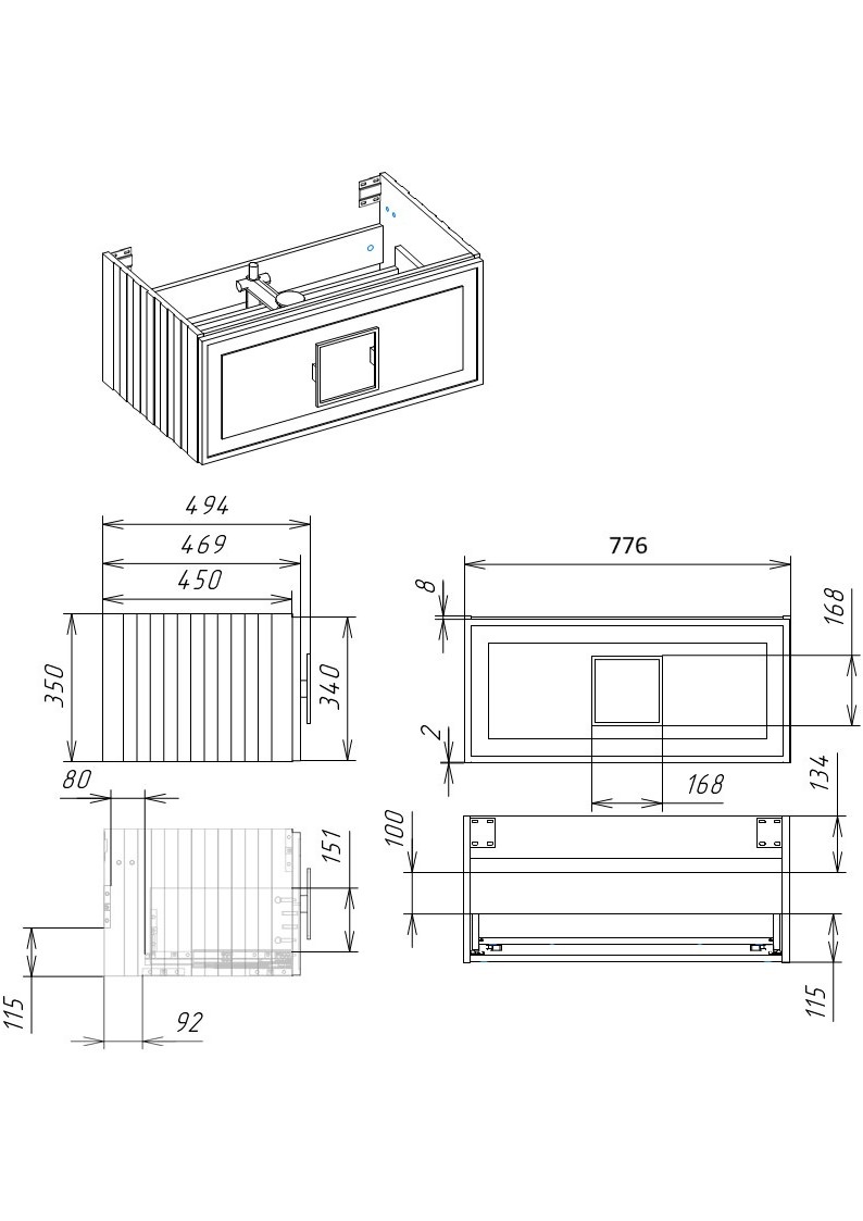 Тумба под раковину LA FENICE Cubo Blu Grigio синий 80 FNC-01-CUB-BG-80 в 100Kran: Широкий выбор и доступные цены.