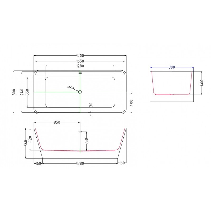 Ванна отдельностоящая акриловая ESBANO Vienna ESVAVIEN 170x80 белая в 100Kran: Широкий выбор и доступные цены.