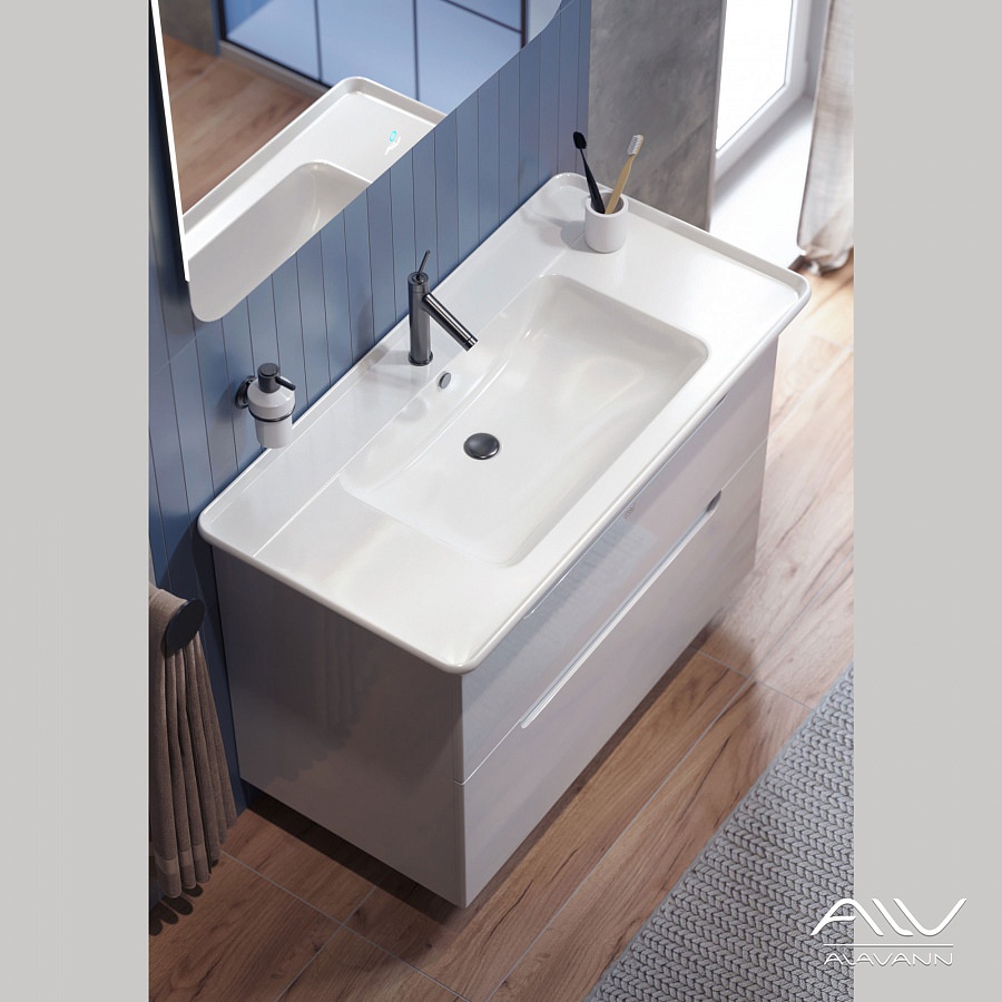 Тумба с раковиной подвесная Alavann Berta 105 см ALV0159001 белая в 100Kran: Широкий выбор и доступные цены.