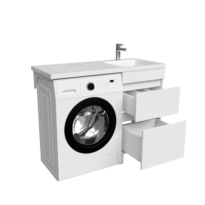 Тумба с раковиной напольная для стиральной машины 110 см правая Optima Home OPH11RBi95K белая в 100Kran: Широкий выбор и доступные цены.