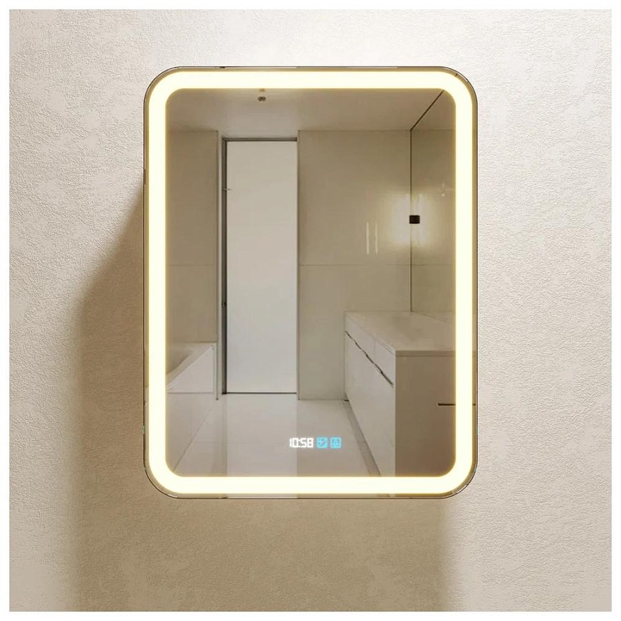 Зеркальный шкаф с подсветкой Silver Mirrors Фиджи 60 х 80 см  - 3.2 LED-00002859 левый часы, ТХ, подогрев, сенсорный выключатель создать уют и комфорт, это просто!