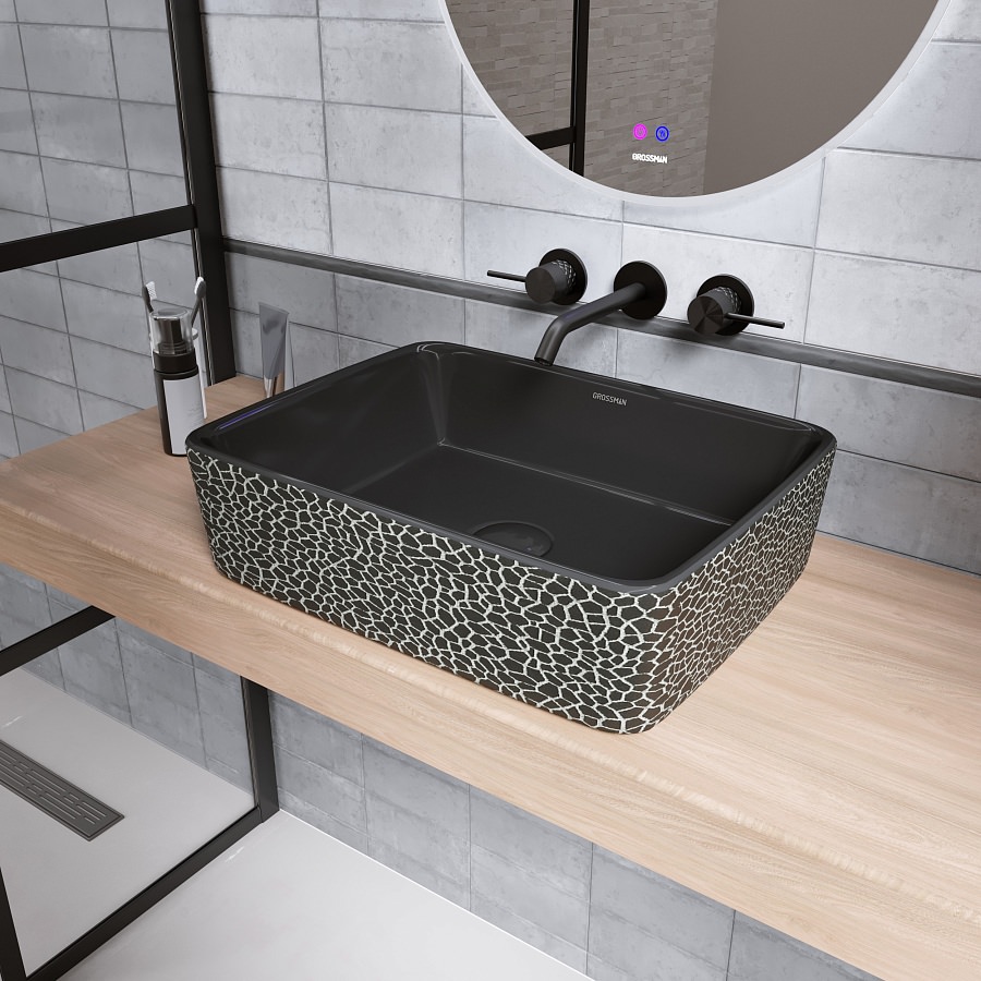 Раковина накладная Grossman GR-3016BBL 480х370х130 мм черная в 100Kran: Широкий выбор и доступные цены.