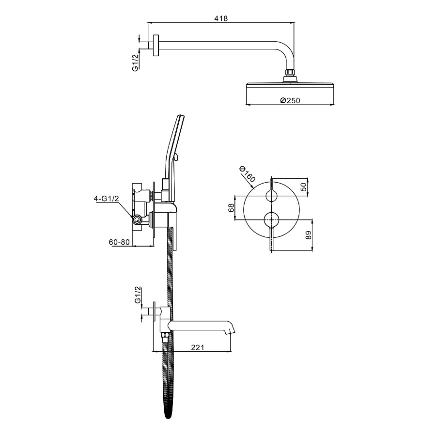 Душевая система встраиваемая Raglo R20.27 хром в 100Kran: Широкий выбор и доступные цены.