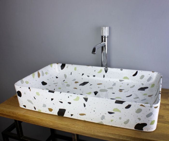 Раковина накладная Bronze De Luxe Terrazzo 605х350х110 тераццо 1061TR  в 100Kran: Широкий выбор и доступные цены.