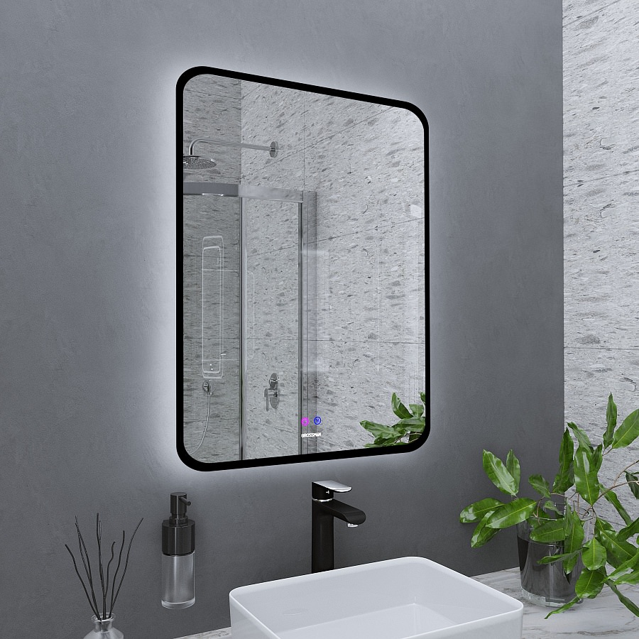 Зеркало GROSSMAN 1770802 ELEGANS-норма BLACK 700*800*45 LED с сенсорным выключателем и подогревом 100Kran: Широкий выбор и доступные цены.