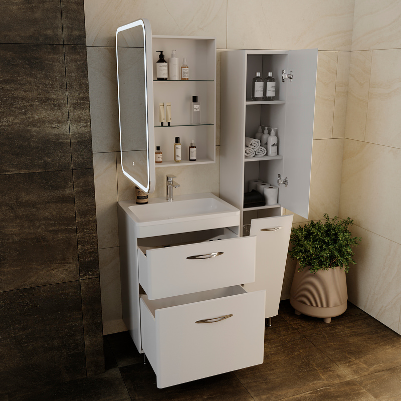 Зеркальный шкаф Style Line Каре 60*80 левое с подсветкой сенсор на зеркале белый СС-00002370 создать уют и комфорт, это просто!