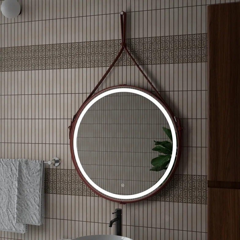 Зеркало с подсветкой "Millenium Brown Led" D 500 на ремне из натуральной кожи коричневого цвета 100Kran: Широкий выбор и доступные цены.