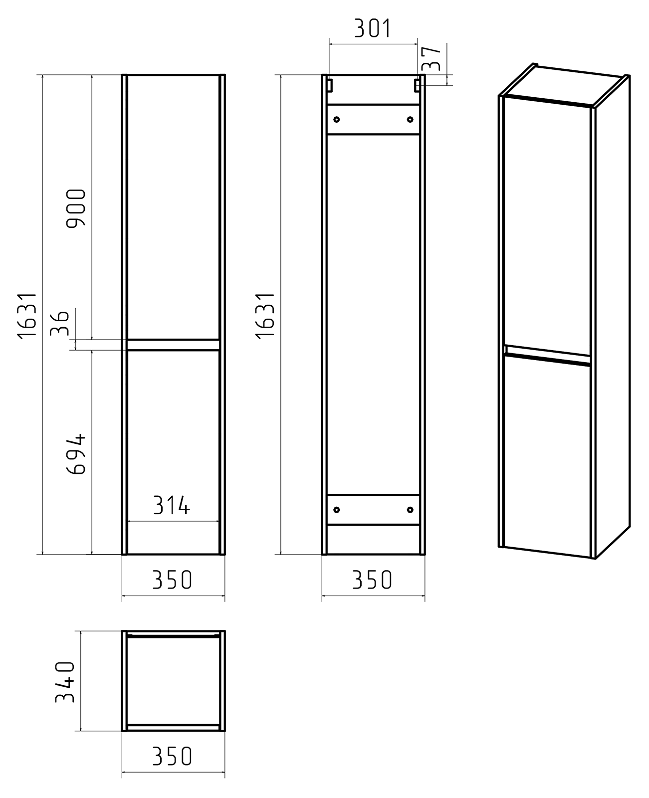 Шкаф - пенал Brevita Balaton 35 подвесной правый комбинированный BAL-05035-48-2П в 100Kran: Широкий выбор и доступные цены.