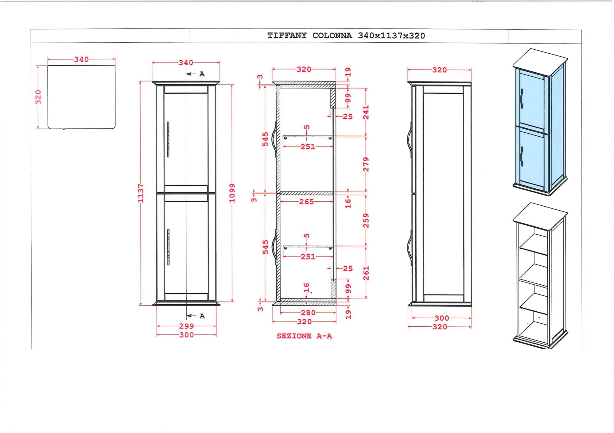 Пенал подвесной с двумя распашными дверцами, реверсивная CEZARES 34 см TIFFANY 54963 Bianco opaco в 100Kran: Широкий выбор и доступные цены.