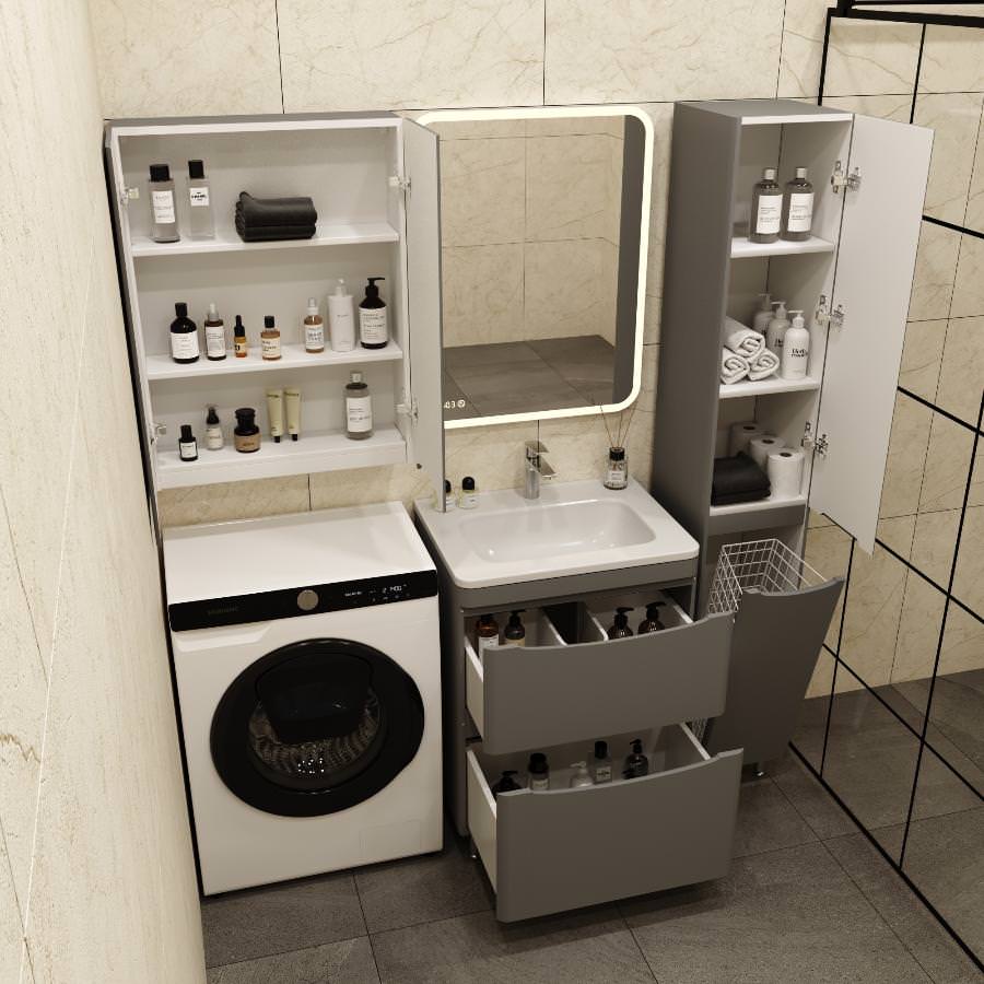 Тумба с раковиной напольная  Style Line  Бергамо мини 60 2 ящ. Люкс антискрейтч серый PLUS умывальник Каре Люкс МИНИ 600 СС-00002309 в 100Kran: Широкий выбор и доступные цены.