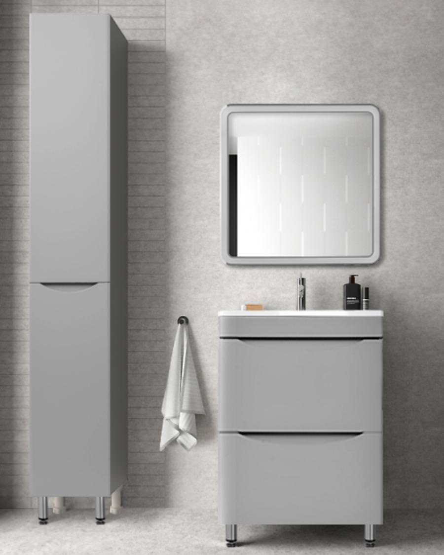 Тумба с раковиной напольная  Style Line  Бергамо мини 60 2 ящ. Люкс антискрейтч серый PLUS умывальник Каре Люкс МИНИ 600 СС-00002309 в 100Kran: Широкий выбор и доступные цены.