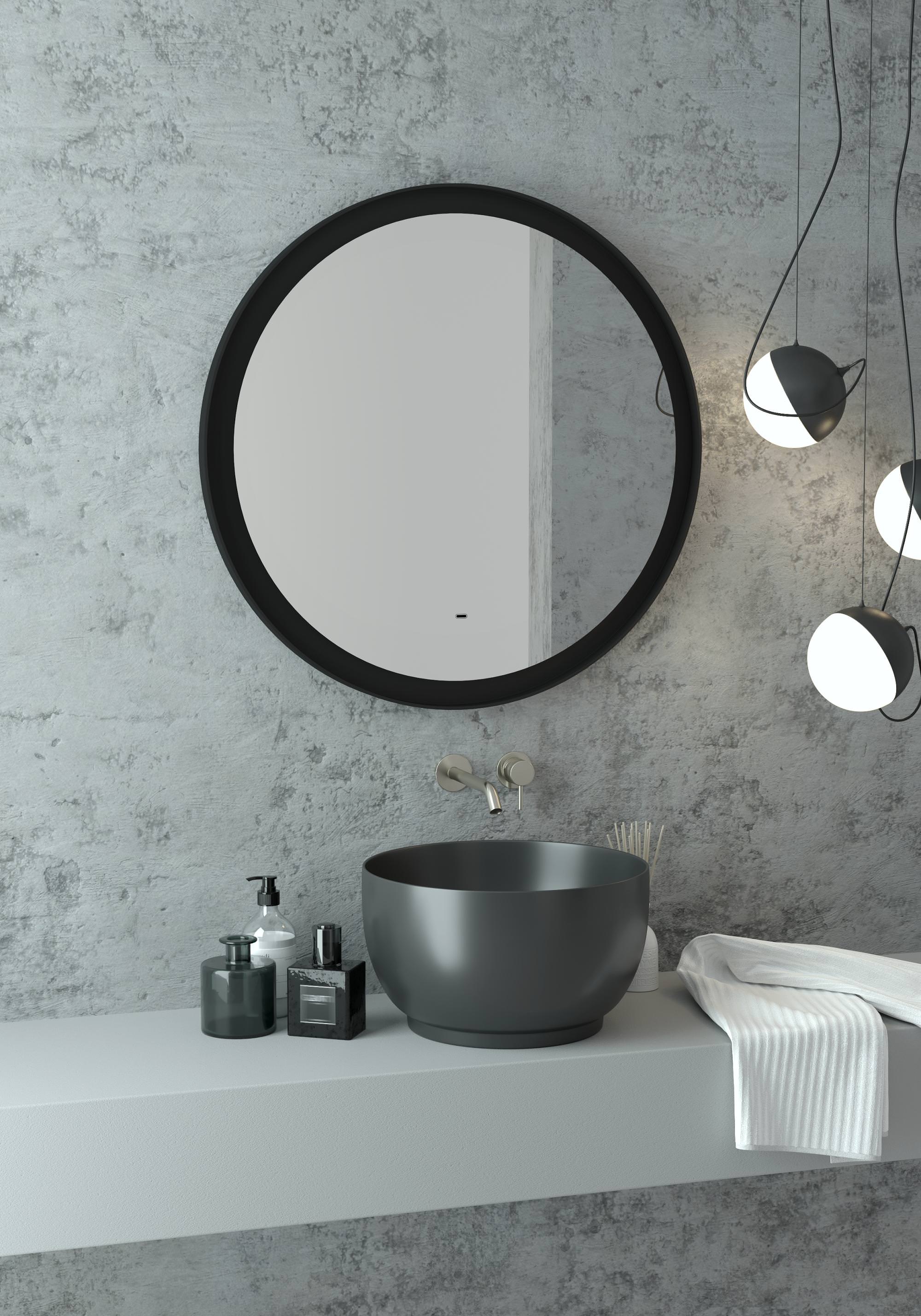 Зеркало с подсветкой "Planet black Led" D 800 с бесконтактным сенсором 100Kran: Широкий выбор и доступные цены.
