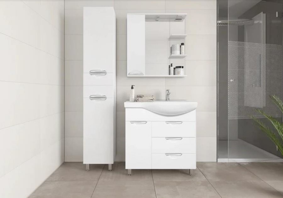 Тумба с раковиной Style Line Жасмин 82 L ЛС-00000526 с бельевой корзиной белая в 100Kran: Широкий выбор и доступные цены.