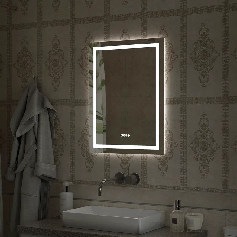 Зеркало с подсветкой "Verte Led" 500х700 с часами, датчиком движения ЗЛП477 100Kran: Широкий выбор и доступные цены.