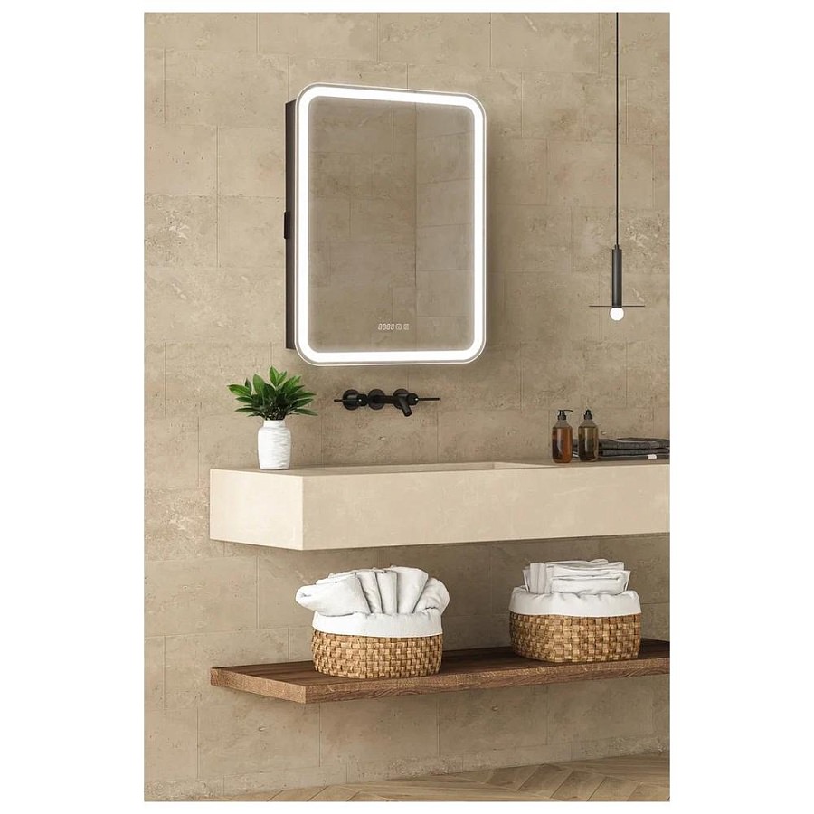 Зеркальный шкаф с подсветкой Silver Mirrors Фиджи-Антрацит 60 х 80 см - 3.2 LED-00003044 левый часы, ТХ, подогрев, сенсорный выключатель создать уют и комфорт, это просто!