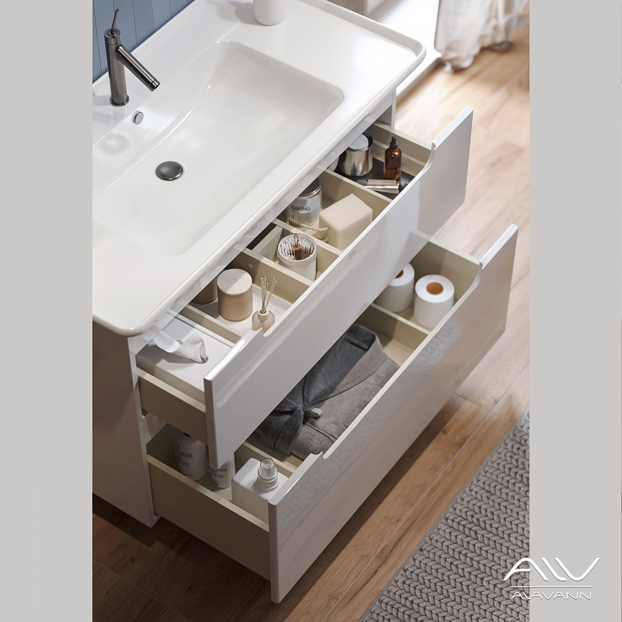 Тумба с раковиной подвесная Alavann Berta 105 см ALV0159001 белая в 100Kran: Широкий выбор и доступные цены.