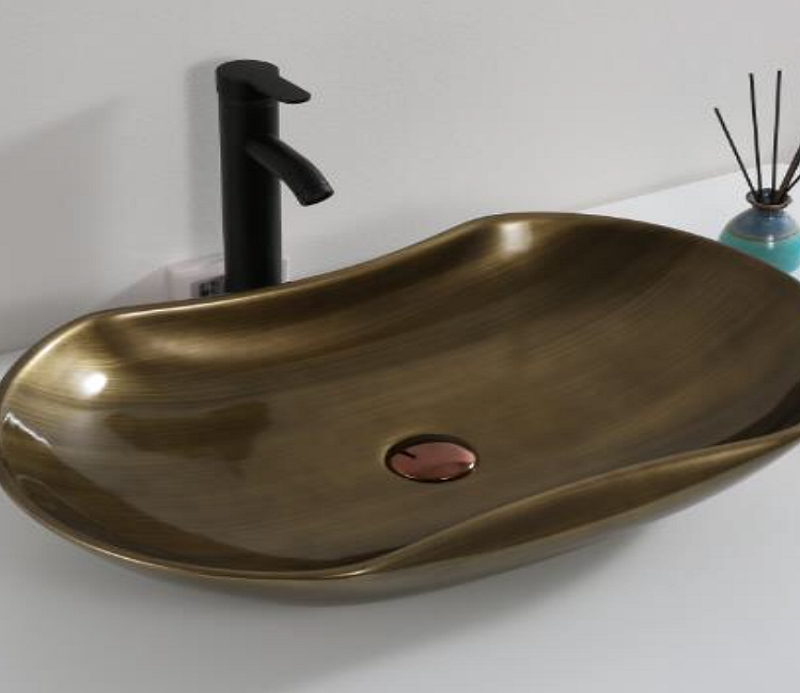 Раковина накладная  CeramaLux D1334H466 66 см бронзовая в 100Kran: Широкий выбор и доступные цены.