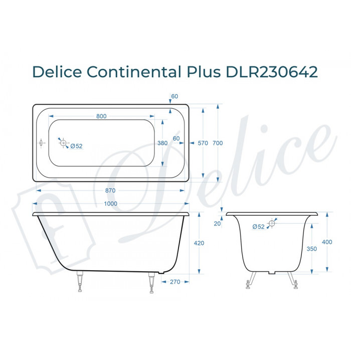 Ванна чугунная Delice Continental PLUS 100х70 DLR230642 в 100Kran: Широкий выбор и доступные цены.