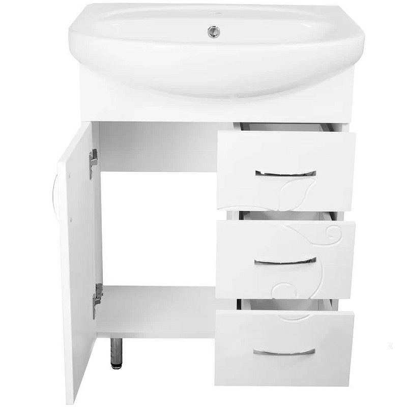 Тумба под раковину напольная Style Line №24 65 см 3 ящ. ФЬЮЖН белый ЛС-00002285 в 100Kran: Широкий выбор и доступные цены.