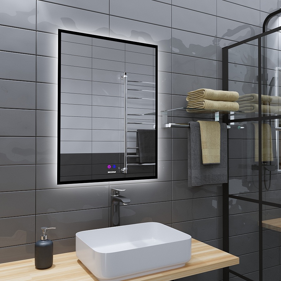 Зеркало GROSSMAN 1860802 PRAGMA-норма BLACK 600*800*45 LED с сенсорным выключателем и подогревом 100Kran: Широкий выбор и доступные цены.