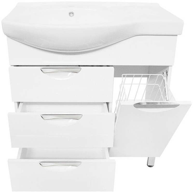 Тумба с раковиной Style Line Жасмин 82 R ЛС-00000527 с бельевой корзиной Белая в 100Kran: Широкий выбор и доступные цены.