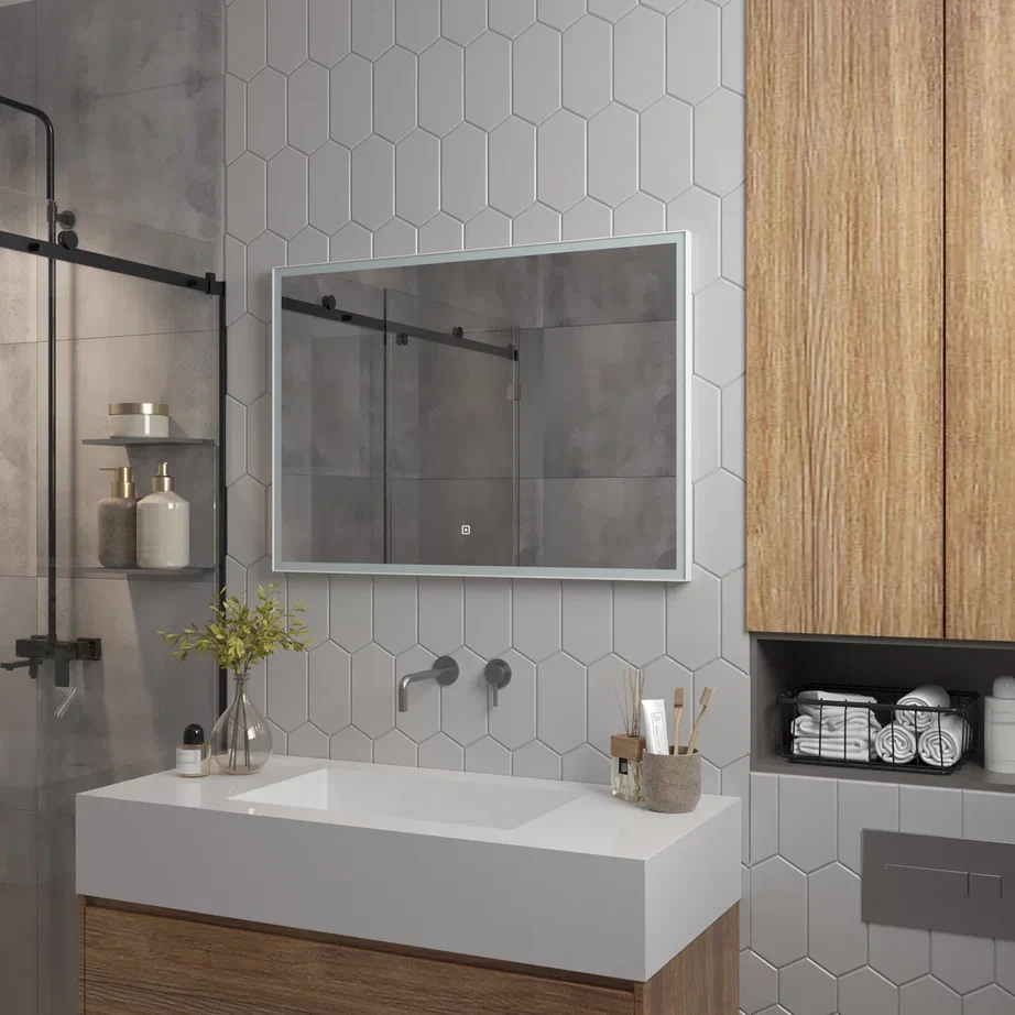 Зеркало с подсветкой "Frame white standart" 1000x700 100Kran: Широкий выбор и доступные цены.