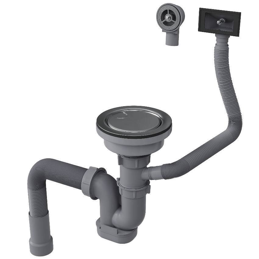 Сифон для кухонной мойки с выпуском Reflexion Arno RX3001SS полированная сталь в 100Kran: Широкий выбор и доступные цены.