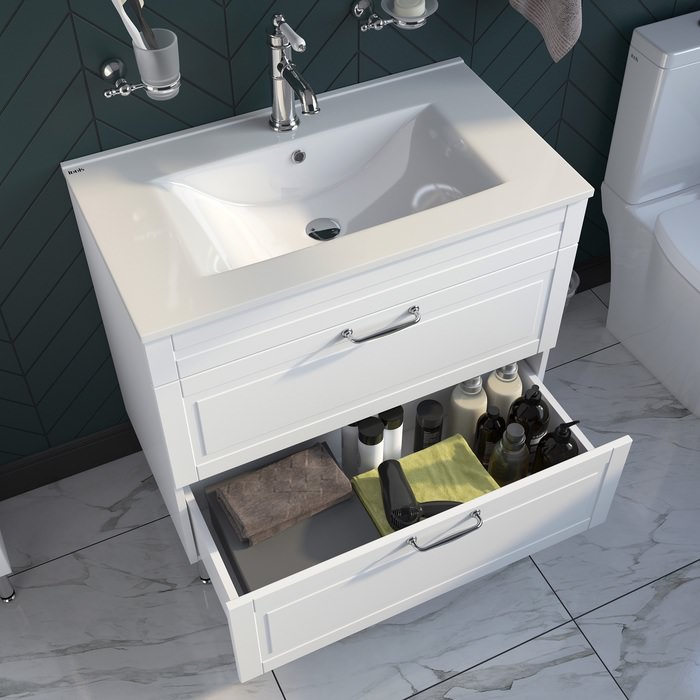 Тумба с раковиной напольная 80 см Oxford IDDIS OXF80W0i95K белая в 100Kran: Широкий выбор и доступные цены.