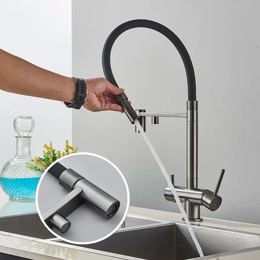 Смеситель для кухни с подключением фильтра FAUCET DREISER RH-7708-QH оружейная сталь в 100Kran: Широкий выбор и доступные цены.