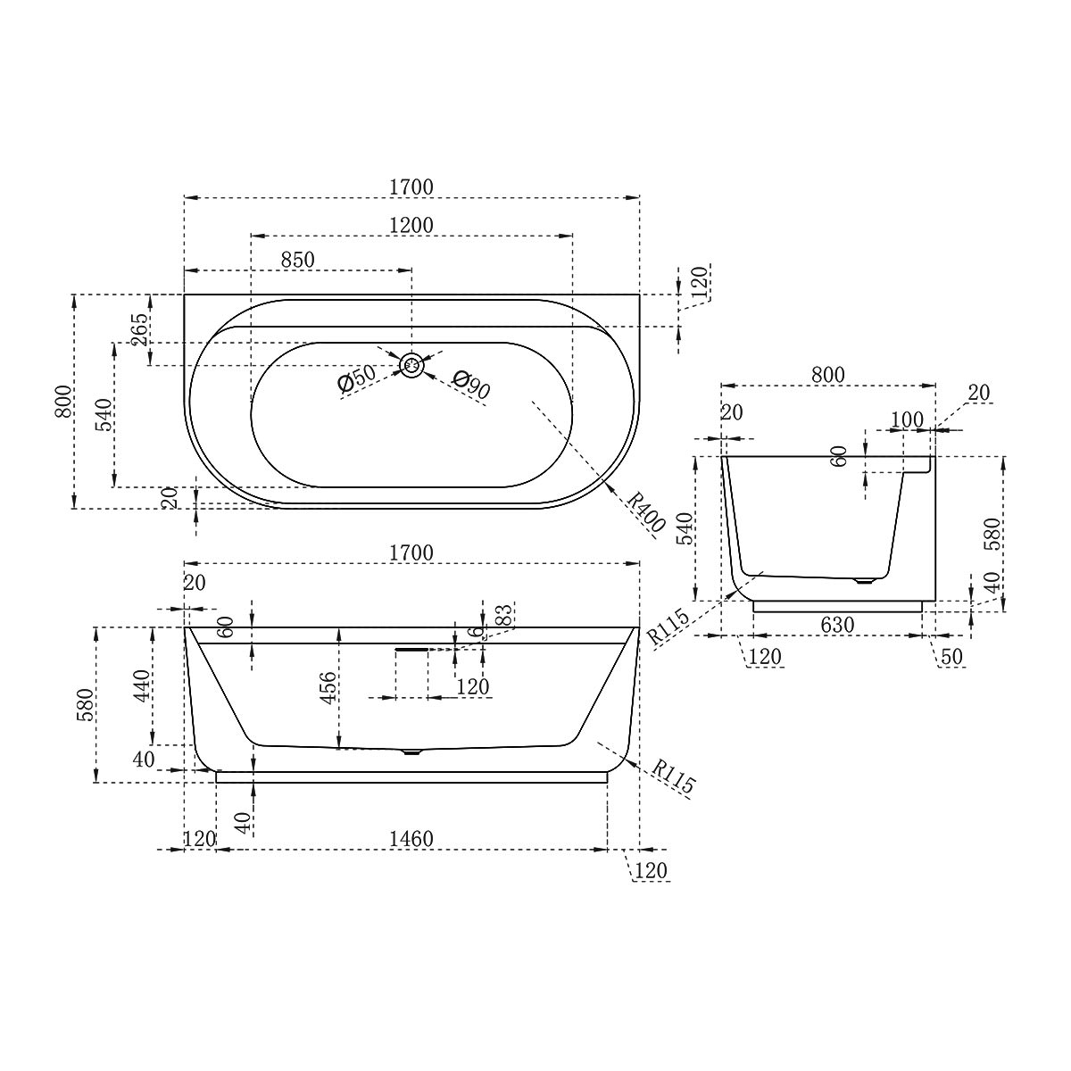 Ванна акриловая Vincea VBT-621B 1700*800*580 цвет белый в 100Kran: Широкий выбор и доступные цены.