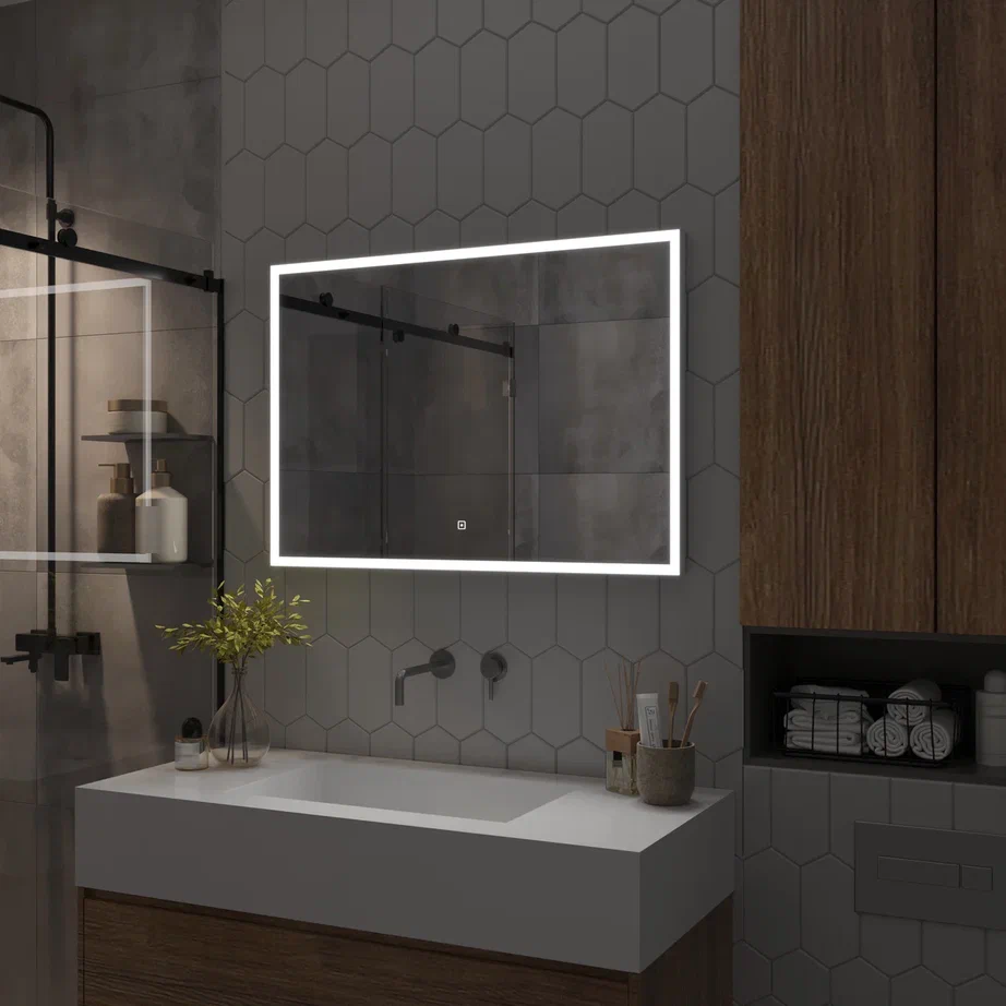 Зеркало с подсветкой "Frame white standart" 1000x700 100Kran: Широкий выбор и доступные цены.