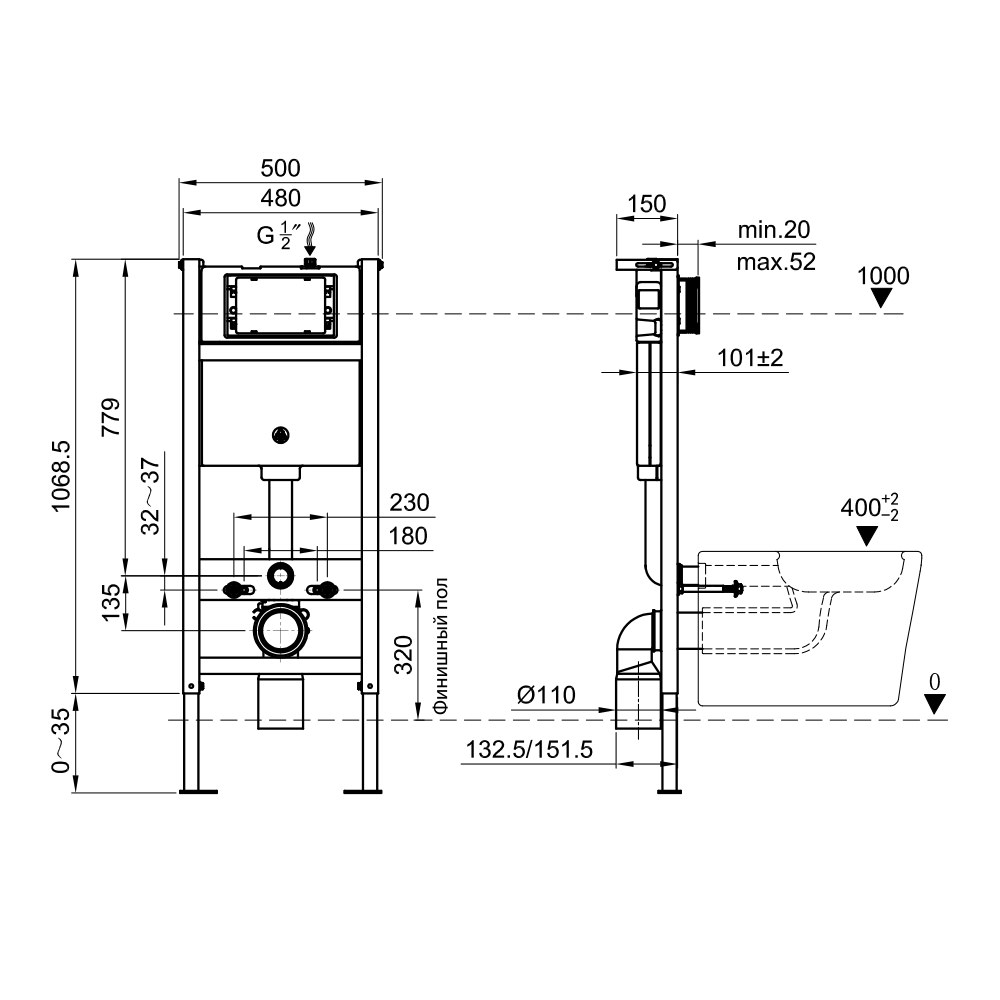 Инсталляция для подвесного унитаза Olive's M48010 48 см в 100Kran: Широкий выбор и доступные цены.