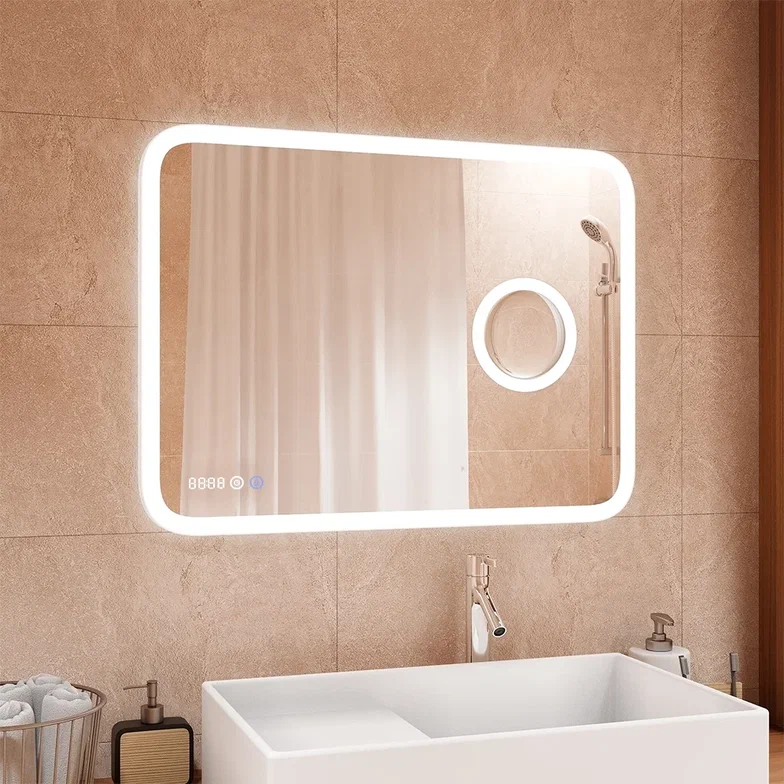 Зеркало с подсветкой "Bliss Led" 800х600 с увеличительным зеркалом, часами ЗЛП429 100Kran: Широкий выбор и доступные цены.