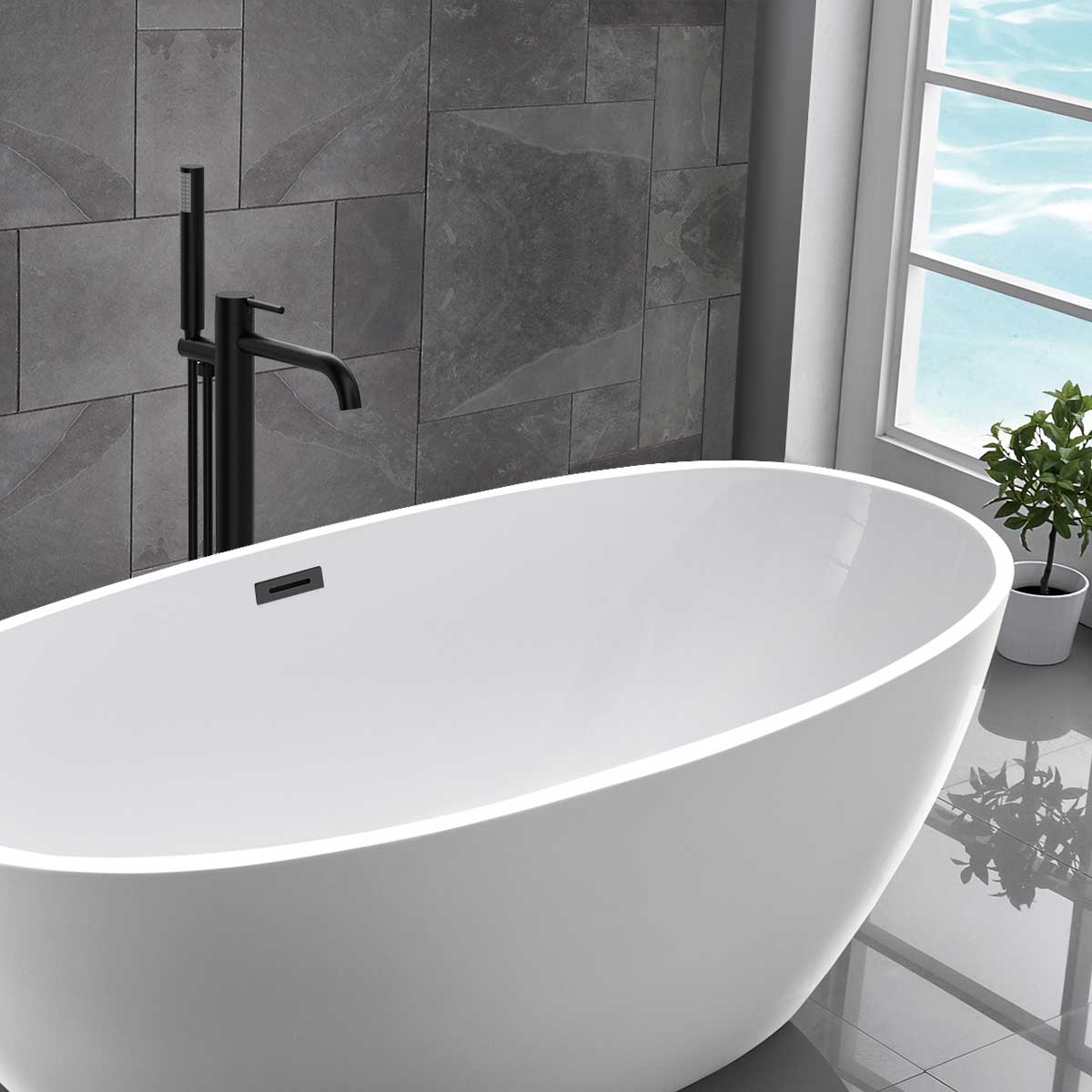 Смеситель для ванны напольный Vincea Desire VTF-1DMB с регулятором давления черный в 100Kran: Широкий выбор и доступные цены.