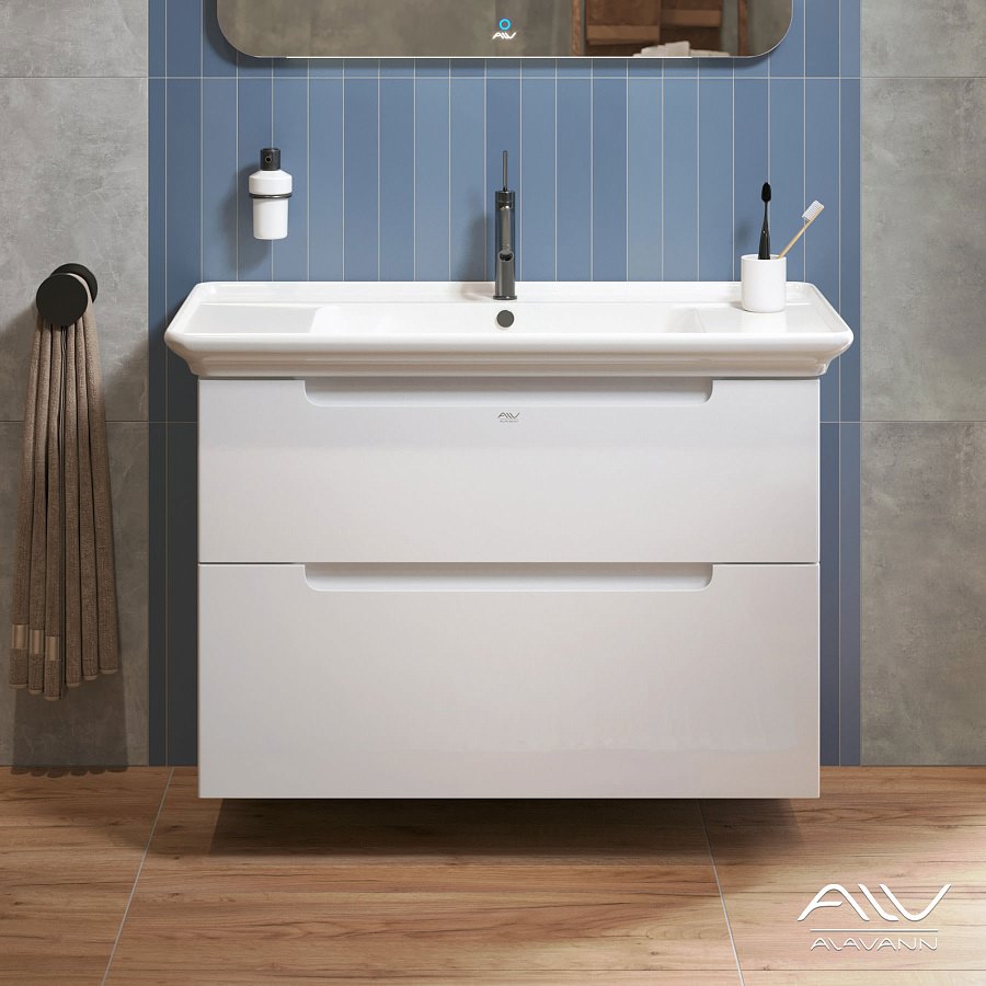 Тумба с раковиной подвесная Alavann Berta 105 см ALV0159001 белая в 100Kran: Широкий выбор и доступные цены.