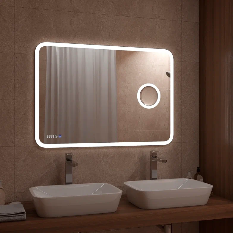 Зеркало с подсветкой "Bliss Led" 900х700 с увеличительным зеркалом, часами ЗЛП767 100Kran: Широкий выбор и доступные цены.
