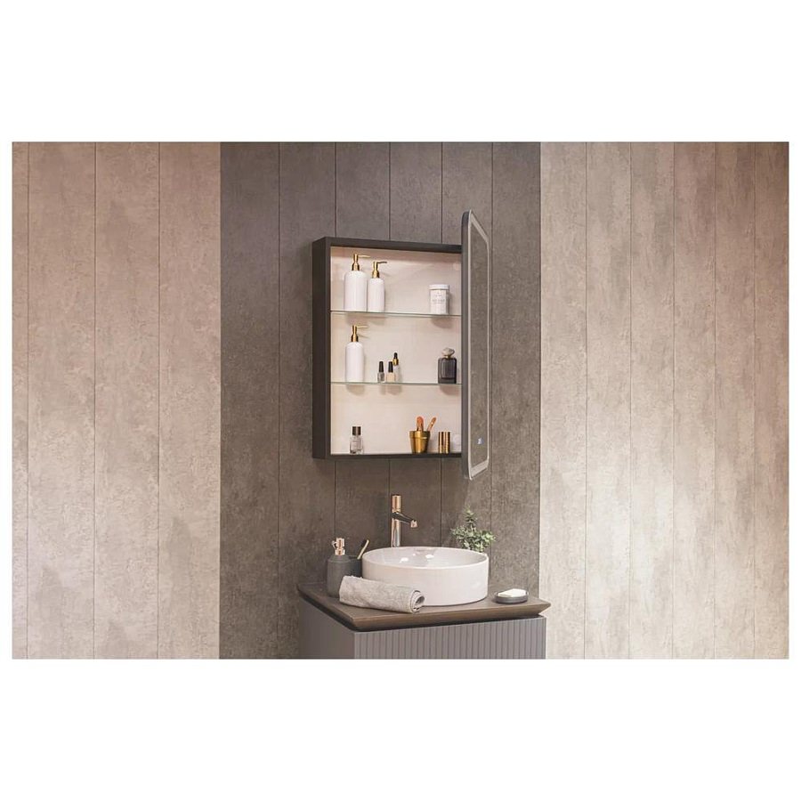 Зеркальный шкаф с подсветкой Silver Mirrors Фиджи-Антрацит 60 х 80 см  - 3.2 LED-00003043 правый часы, ТХ, подогрев, сенсорный выключатель создать уют и комфорт, это просто!
