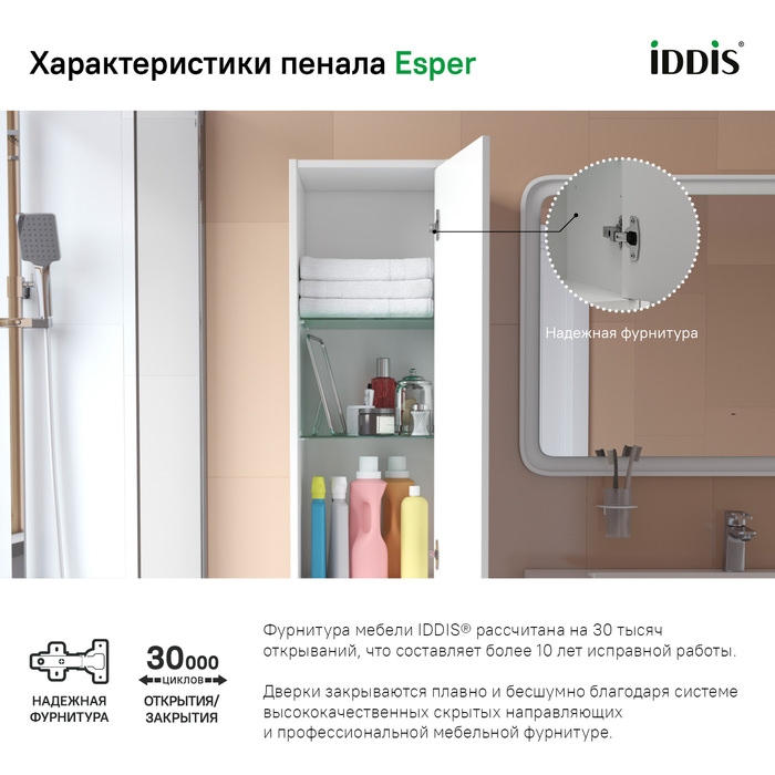Пенал подвесной 35 см Esper IDDIS ESP35W0i97 белый в 100Kran: Широкий выбор и доступные цены.