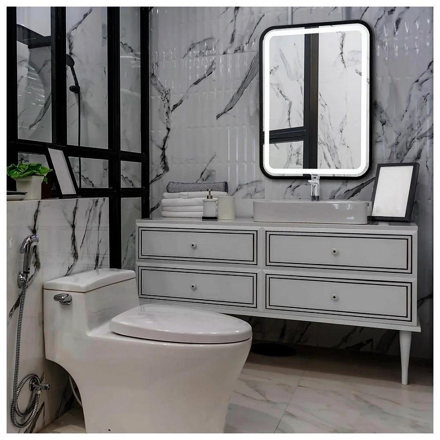 Зеркало с подсветкой Silver Mirrors Мальталофт 60 х 80 см LED-00002353 черное 100Kran: Широкий выбор и доступные цены.