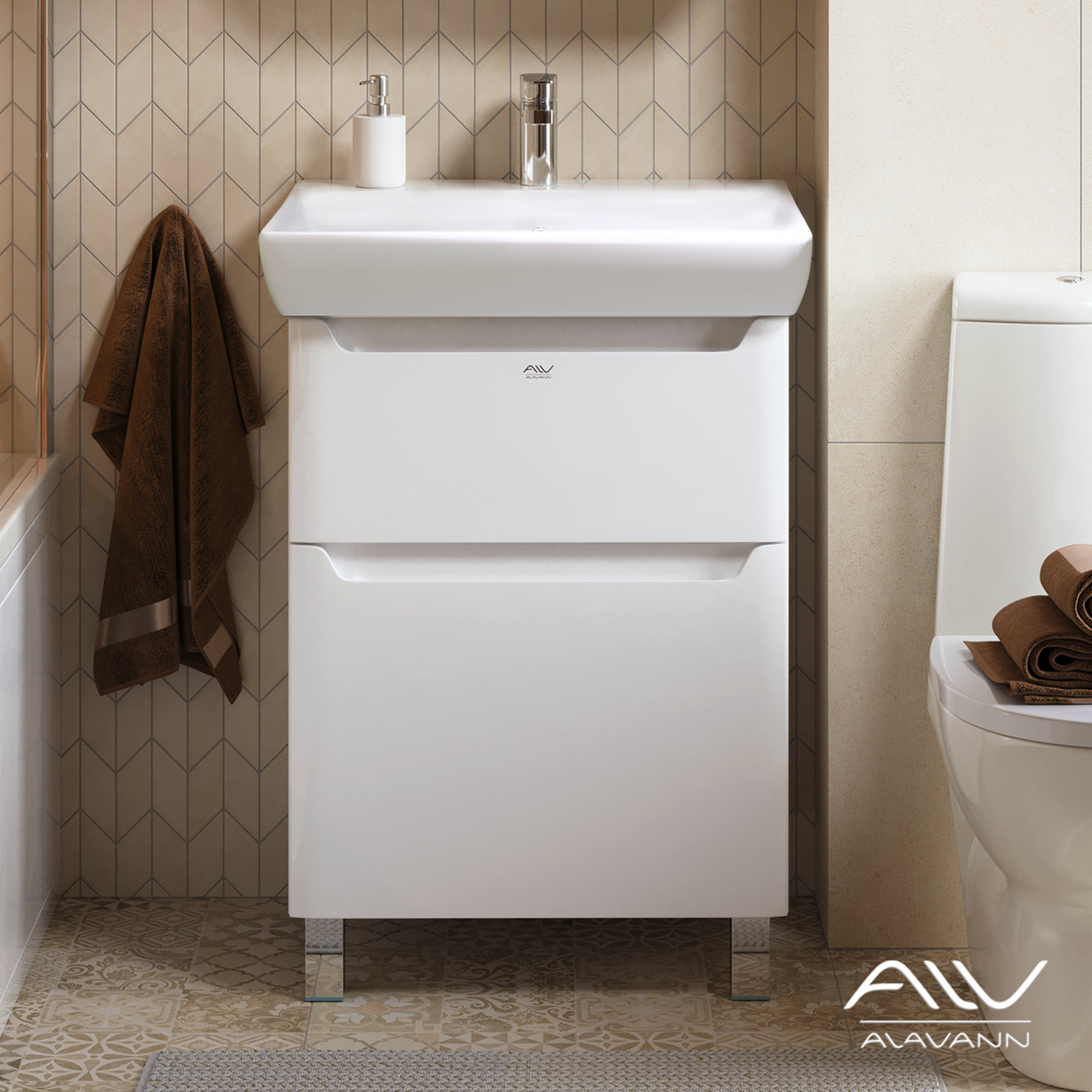 Тумба с раковиной напольная Alavann Lana 60 см ALV0172001 белая в 100Kran: Широкий выбор и доступные цены.