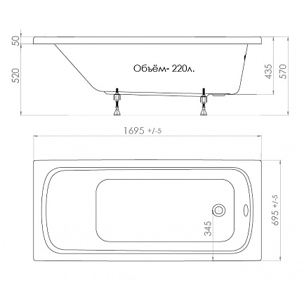 Ванна акриловая Triton Стандарт Экстра 170x70 см Н0000099330 в 100Kran: Широкий выбор и доступные цены.