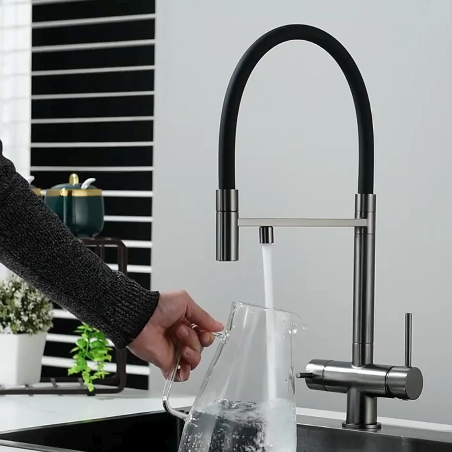 Смеситель для кухни с подключением фильтра FAUCET DREISER RH-7708-QH оружейная сталь в 100Kran: Широкий выбор и доступные цены.
