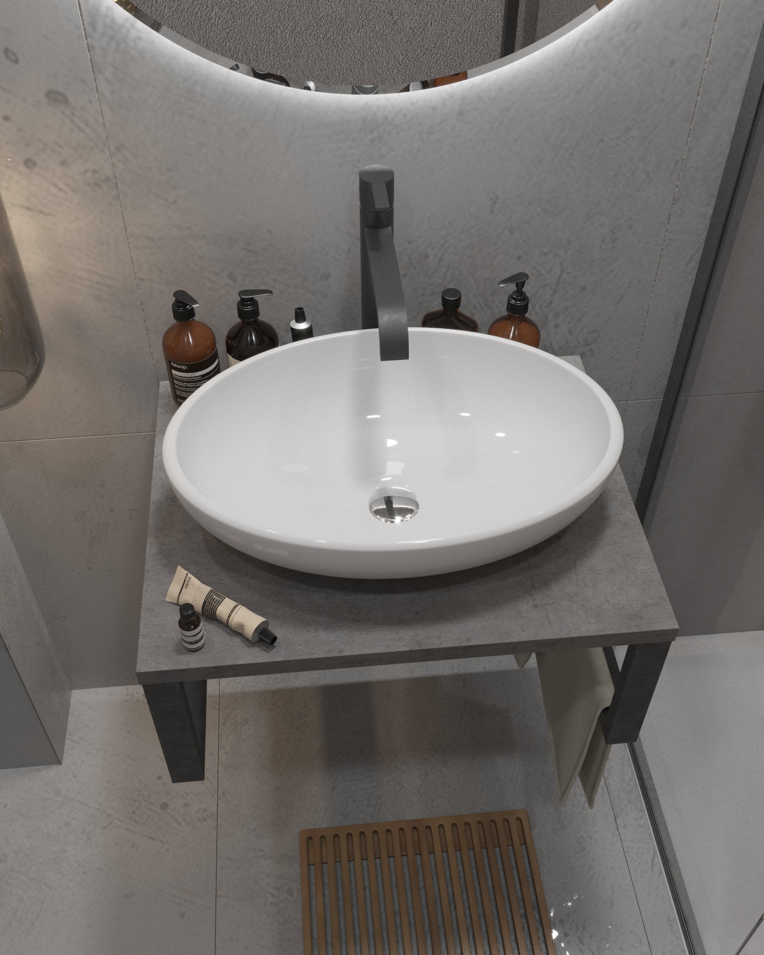Столешница под раковину 1Marka GRUNGE LOFT 60 Бетон темно-серый Ц0000001585 в 100Kran: Широкий выбор и доступные цены.